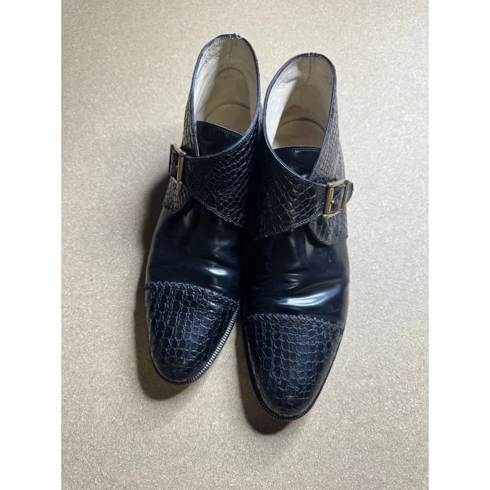 Bally Allison Black Leather Croc Embossed Monk Strap Ankle Boots Mad in Italy 8N